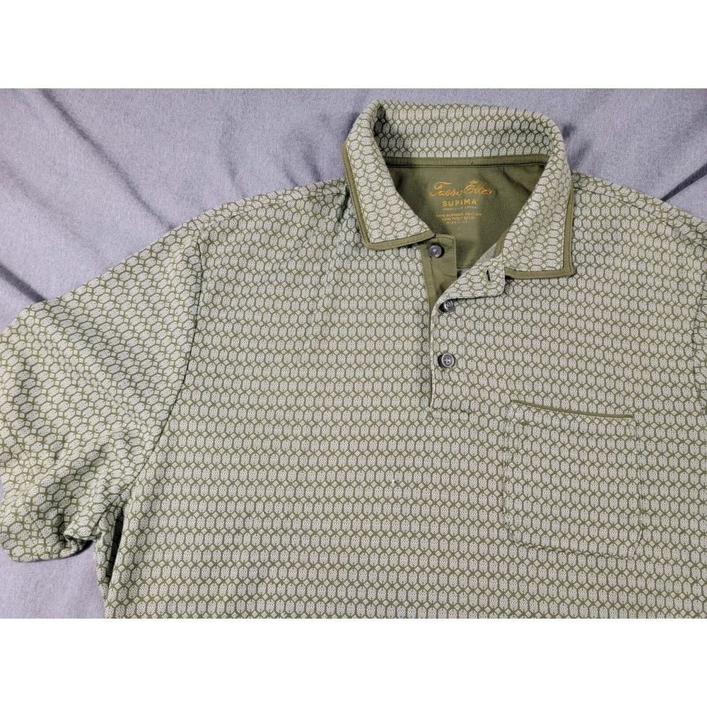 Tasso Elba Polo Shirt sz Large Geometric‎ pattern Supima soft stretch Retro Look